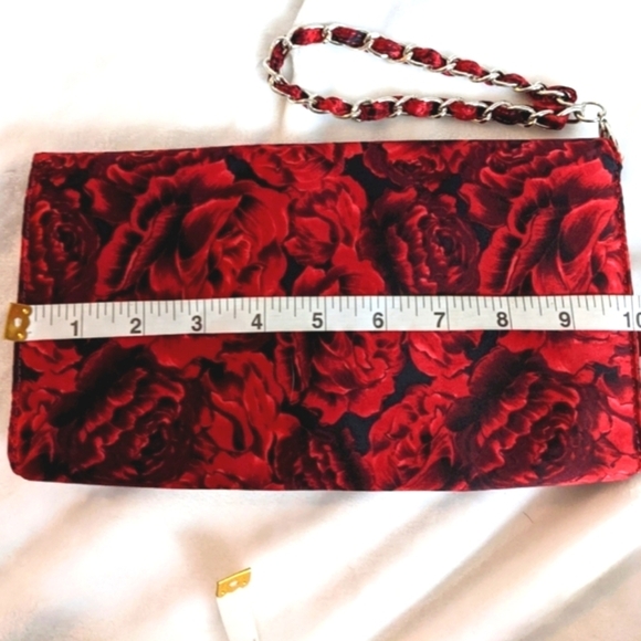 White House Black Market Satin Ruffle Rose Clutch Cocktail Purse - Picture 8 of 9